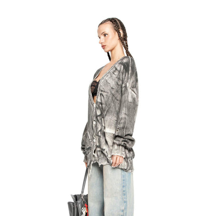 V-neck Tie-dyed Distressed Knitted Jacket Women's Long-sleeved Button Cardigan