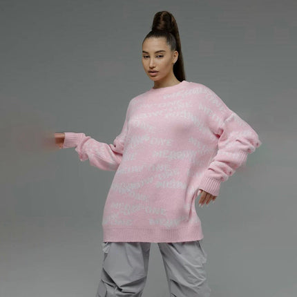 Round Neck Letter Pullover Sweater Women's Loose Long Sleeve Contrast Color Sweater