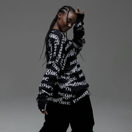 Round Neck Letter Pullover Sweater Women's Loose Long Sleeve Contrast Color Sweater