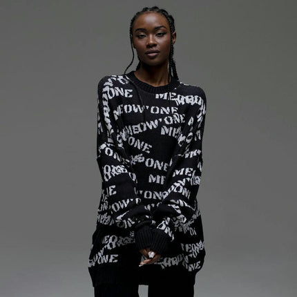 Round Neck Letter Pullover Sweater Women's Loose Long Sleeve Contrast Color Sweater