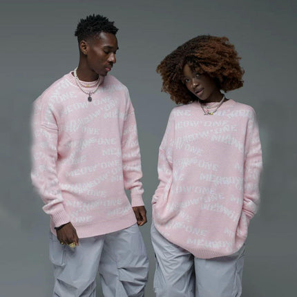 Round Neck Letter Pullover Sweater Women's Loose Long Sleeve Contrast Color Sweater