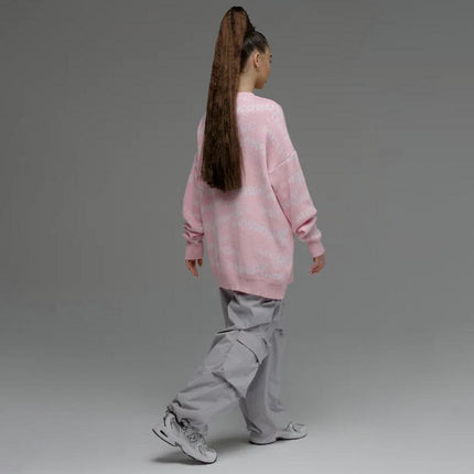 Round Neck Letter Pullover Sweater Women's Loose Long Sleeve Contrast Color Sweater