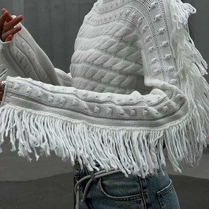 Winter Cable Knit Pullover Sweater Lazy Long Sleeve Tassel Sweater Women
