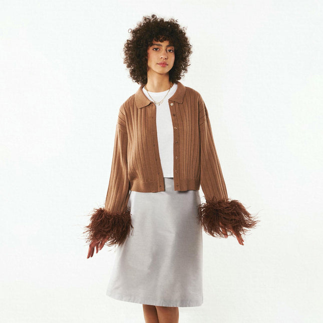 Women's Shirt Collar Versatile Cardigan Fleece Sleeves Stitching Button Cardigan