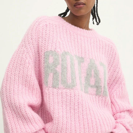 Women's Winter Letter Jacquard Sweater Round Neck Chunky Knit Loose Pullover
