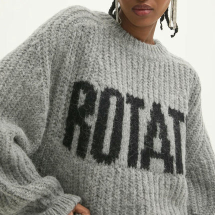 Women's Winter Letter Jacquard Sweater Round Neck Chunky Knit Loose Pullover