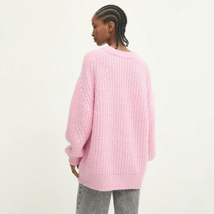 Women's Winter Letter Jacquard Sweater Round Neck Chunky Knit Loose Pullover