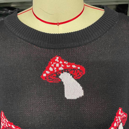 Loose Mushroom Sweater Women's Round Neck Long Sleeve Pullover Knitted Sweater Top