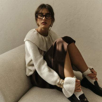 Women's Ruffled Pullover Sweater With Flared Sleeves, Round Neck and Slim Fit