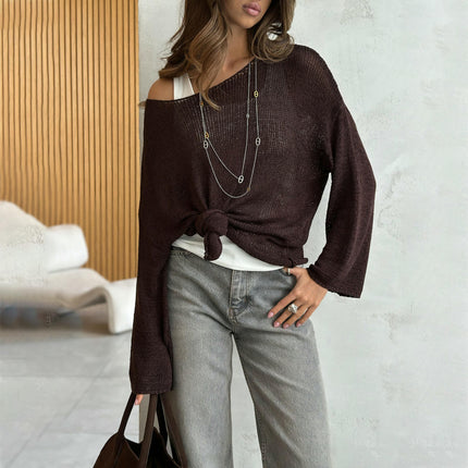 Women's Knitted Cover-up Loose Fashion Round Neck Slim Fit Long Sleeve Top