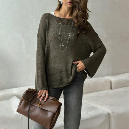 Women's Knitted Cover-up Loose Fashion Round Neck Slim Fit Long Sleeve Top