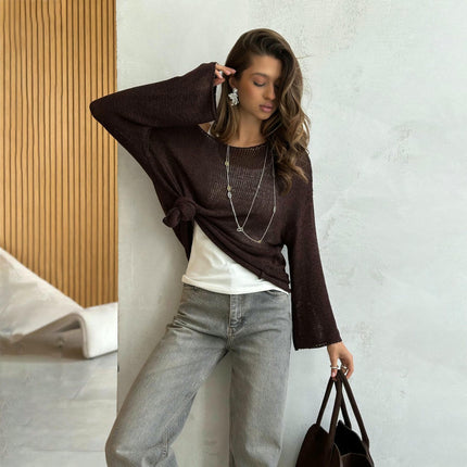Women's Knitted Cover-up Loose Fashion Round Neck Slim Fit Long Sleeve Top