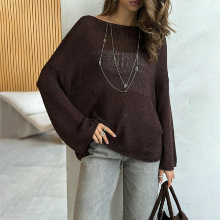 Women's Knitted Cover-up Loose Fashion Round Neck Slim Fit Long Sleeve Top