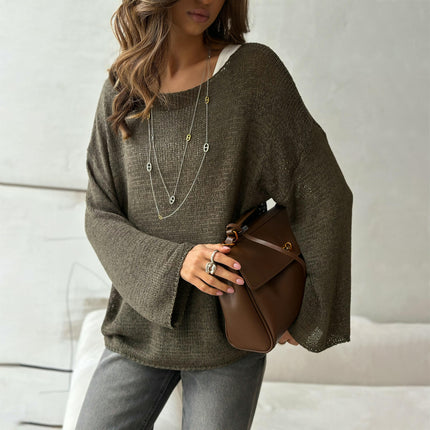 Women's Knitted Cover-up Loose Fashion Round Neck Slim Fit Long Sleeve Top