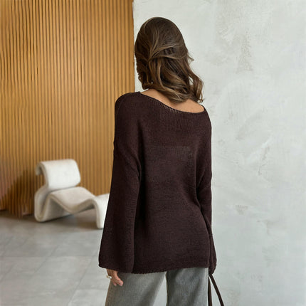 Women's Knitted Cover-up Loose Fashion Round Neck Slim Fit Long Sleeve Top