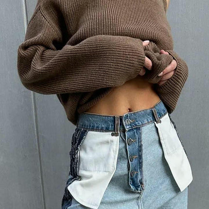 Women's Off-the-shoulder Turtleneck Long-sleeved Sweater Lazy Style Pullover Top