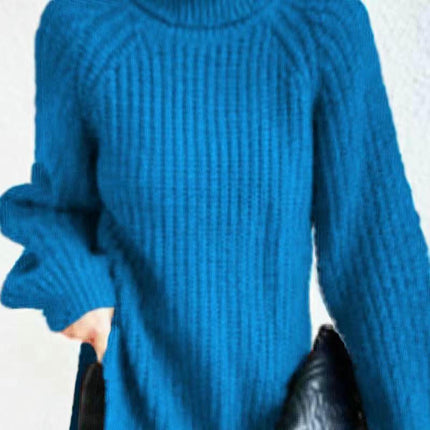 Women's Solid Color Warm Turtleneck Sweater Loose Long Sleeve Pullover Knit Top