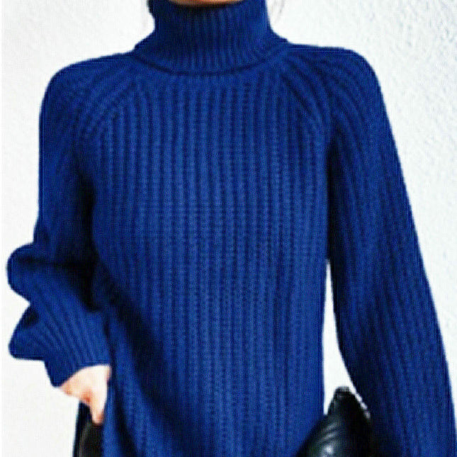Women's Solid Color Warm Turtleneck Sweater Loose Long Sleeve Pullover Knit Top