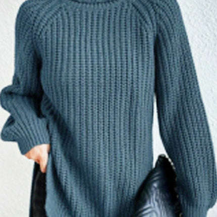 Women's Solid Color Warm Turtleneck Sweater Loose Long Sleeve Pullover Knit Top