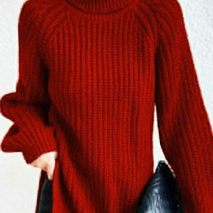 Women's Solid Color Warm Turtleneck Sweater Loose Long Sleeve Pullover Knit Top