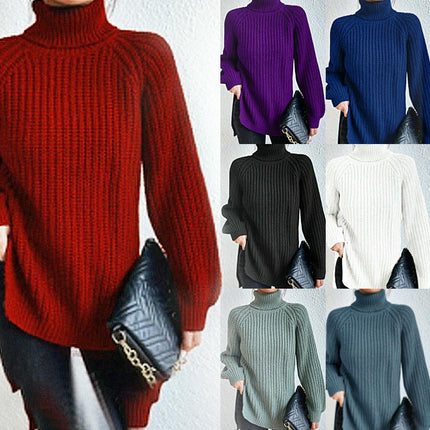Women's Solid Color Warm Turtleneck Sweater Loose Long Sleeve Pullover Knit Top