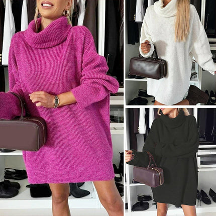 Womens Turtleneck Oversized Long Sweater Dress Plus Size Pullover Knit Dresses