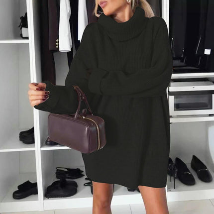 Womens Turtleneck Oversized Long Sweater Dress Plus Size Pullover Knit Dresses