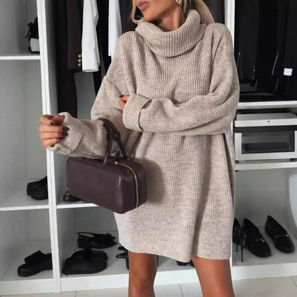 Womens Turtleneck Oversized Long Sweater Dress Plus Size Pullover Knit Dresses
