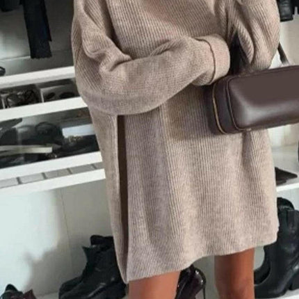 Womens Turtleneck Oversized Long Sweater Dress Plus Size Pullover Knit Dresses