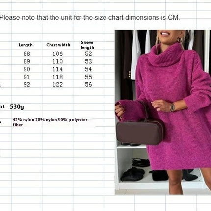 Womens Turtleneck Oversized Long Sweater Dress Plus Size Pullover Knit Dresses