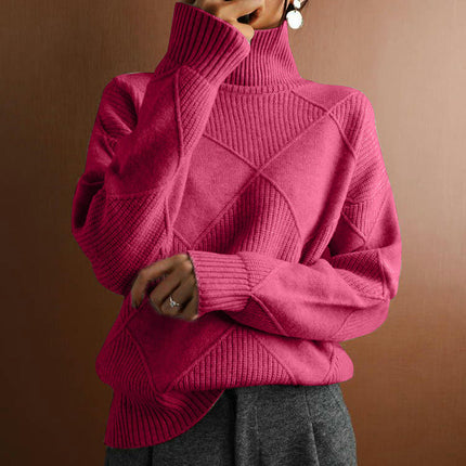 Women's Winter Turtleneck Sweater Solid Color Loose Long Sleeve Knitted Pullover Top