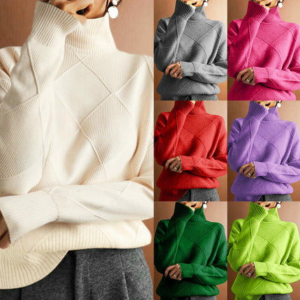 Women's Winter Turtleneck Sweater Solid Color Loose Long Sleeve Knitted Pullover Top