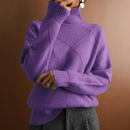 Women's Winter Turtleneck Sweater Solid Color Loose Long Sleeve Knitted Pullover Top