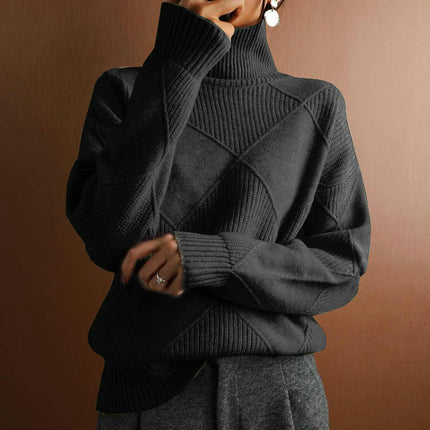 Women's Winter Turtleneck Sweater Solid Color Loose Long Sleeve Knitted Pullover Top