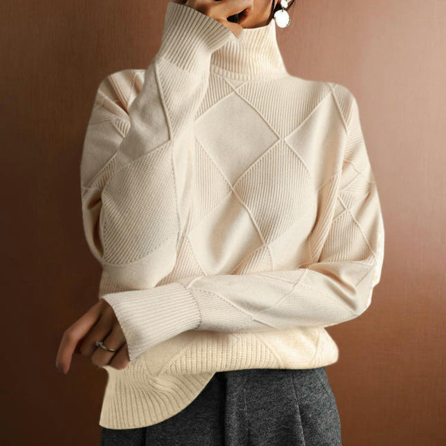 Women's Winter Turtleneck Sweater Solid Color Loose Long Sleeve Knitted Pullover Top