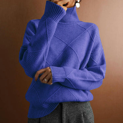 Women's Winter Turtleneck Sweater Solid Color Loose Long Sleeve Knitted Pullover Top