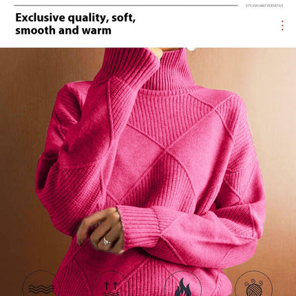 Women's Winter Turtleneck Sweater Solid Color Loose Long Sleeve Knitted Pullover Top