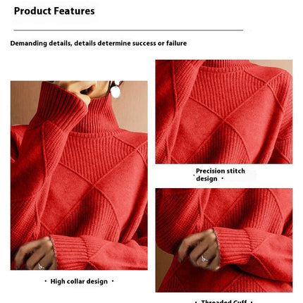 Women's Winter Turtleneck Sweater Solid Color Loose Long Sleeve Knitted Pullover Top