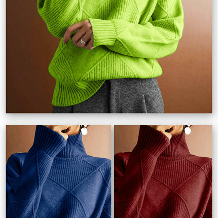 Women's Winter Turtleneck Sweater Solid Color Loose Long Sleeve Knitted Pullover Top
