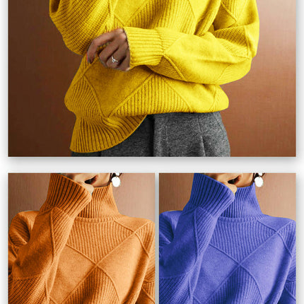 Women's Winter Turtleneck Sweater Solid Color Loose Long Sleeve Knitted Pullover Top
