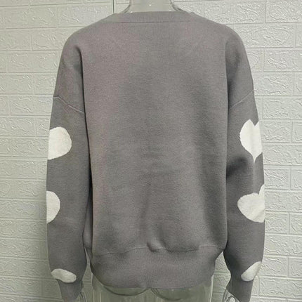 Women's Heart Knitted Cardigan Round Neck Long Sleeve Button Sweater Jacket