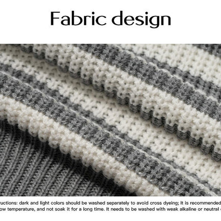 Pullover Knitted Top Casual Loose Lapel Striped Long Sleeve Sweater for Women