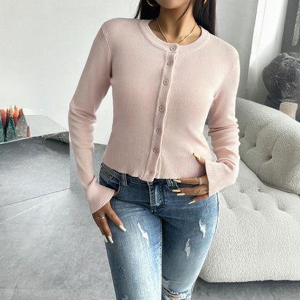Women's Temperament Slim Cardigan Round Neck Button Long Sleeve Sweater