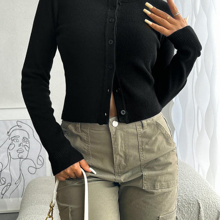 Women's Temperament Slim Cardigan Round Neck Button Long Sleeve Sweater