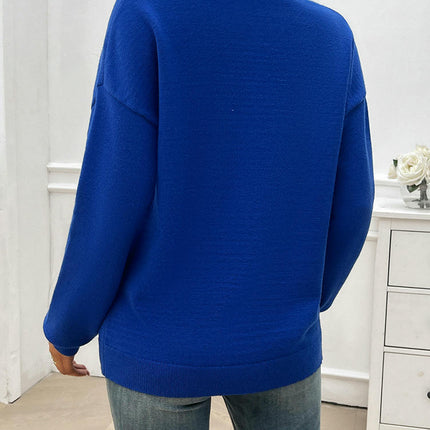 Women's Long Sleeve Knitted Sweater Casual Loose Lace V Neck Top Sweater