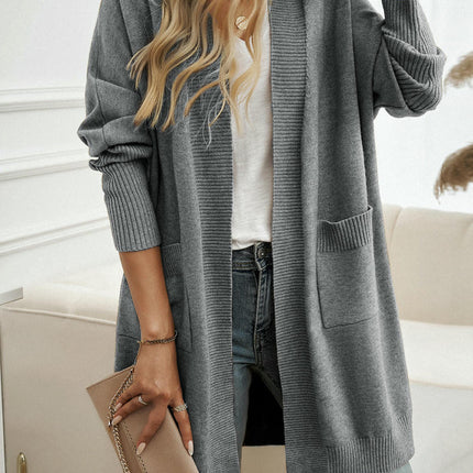 Women's Solid Color Long Cardigan Casual Loose Bat Sleeve Pocket Sweater Jacket