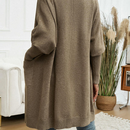 Women's Solid Color Long Cardigan Casual Loose Bat Sleeve Pocket Sweater Jacket