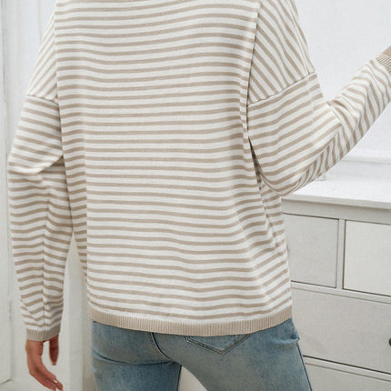 Autumn Women's Pullover Knitted Top Simple Casual Round Neck Striped Sweater