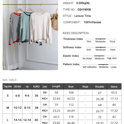 Autumn Women's Pullover Knitted Top Simple Casual Round Neck Striped Sweater