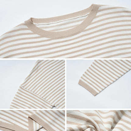 Autumn Women's Pullover Knitted Top Simple Casual Round Neck Striped Sweater